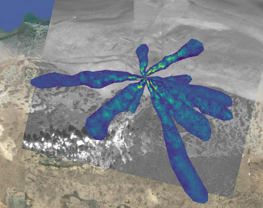 Modified satellite image shows the extent of leak from Buzachi Neft’s plant in southwestern Kazakhstan