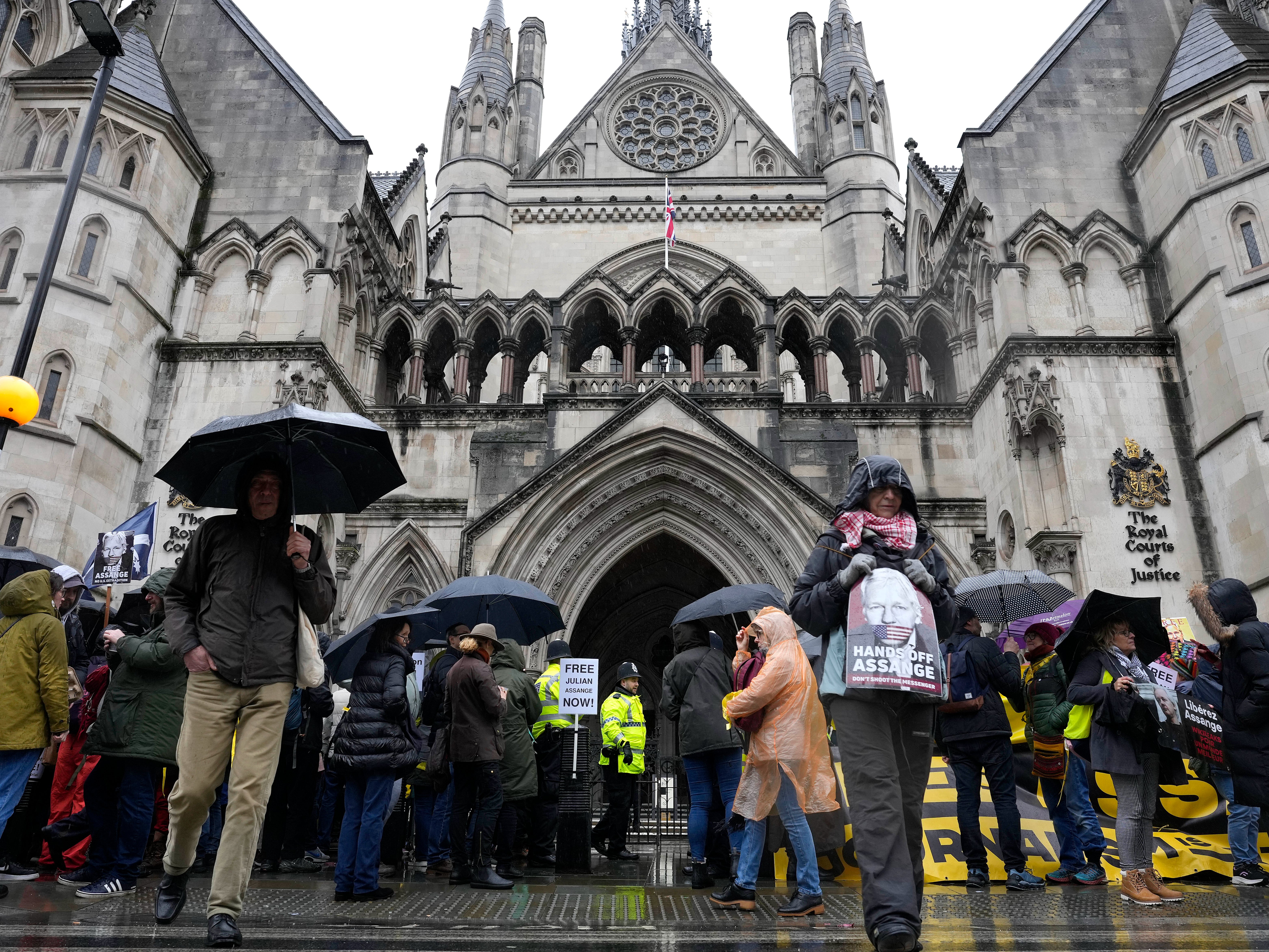 Protesters outside the court