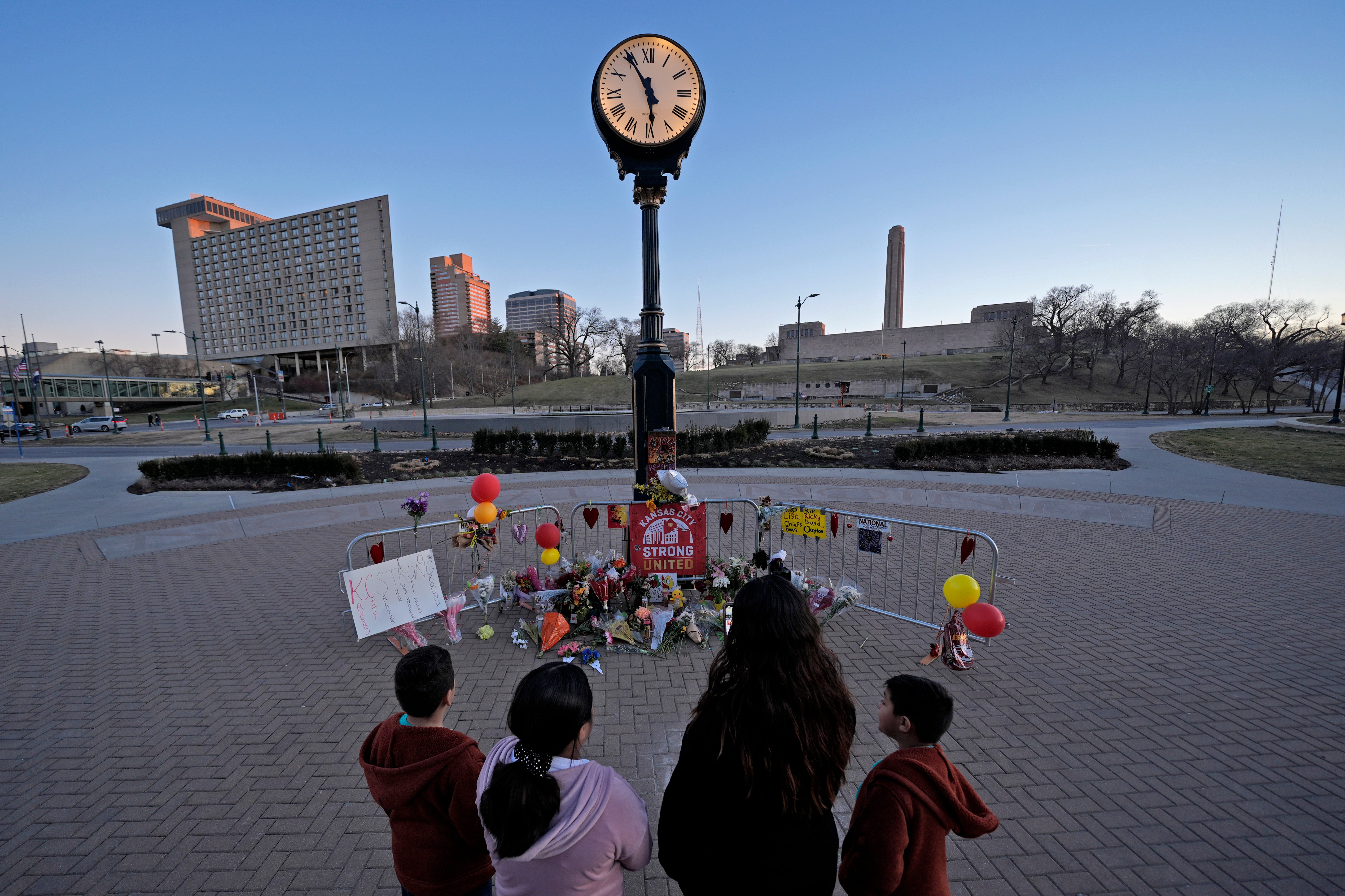 A memorial for the victims of the Kansas City Chiefs Super Bowl parade shooting