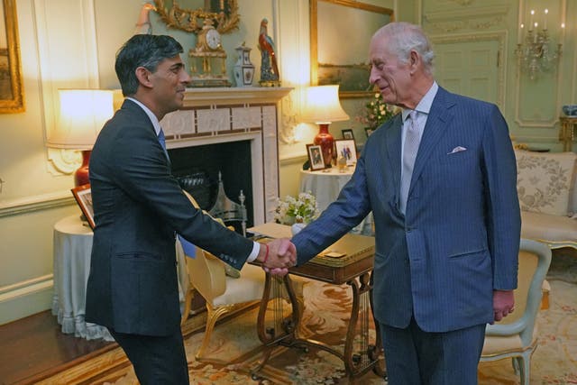 <p>King Charles III with prime minister Rishi Sunak at Buckingham Palace on Wednesday </p>