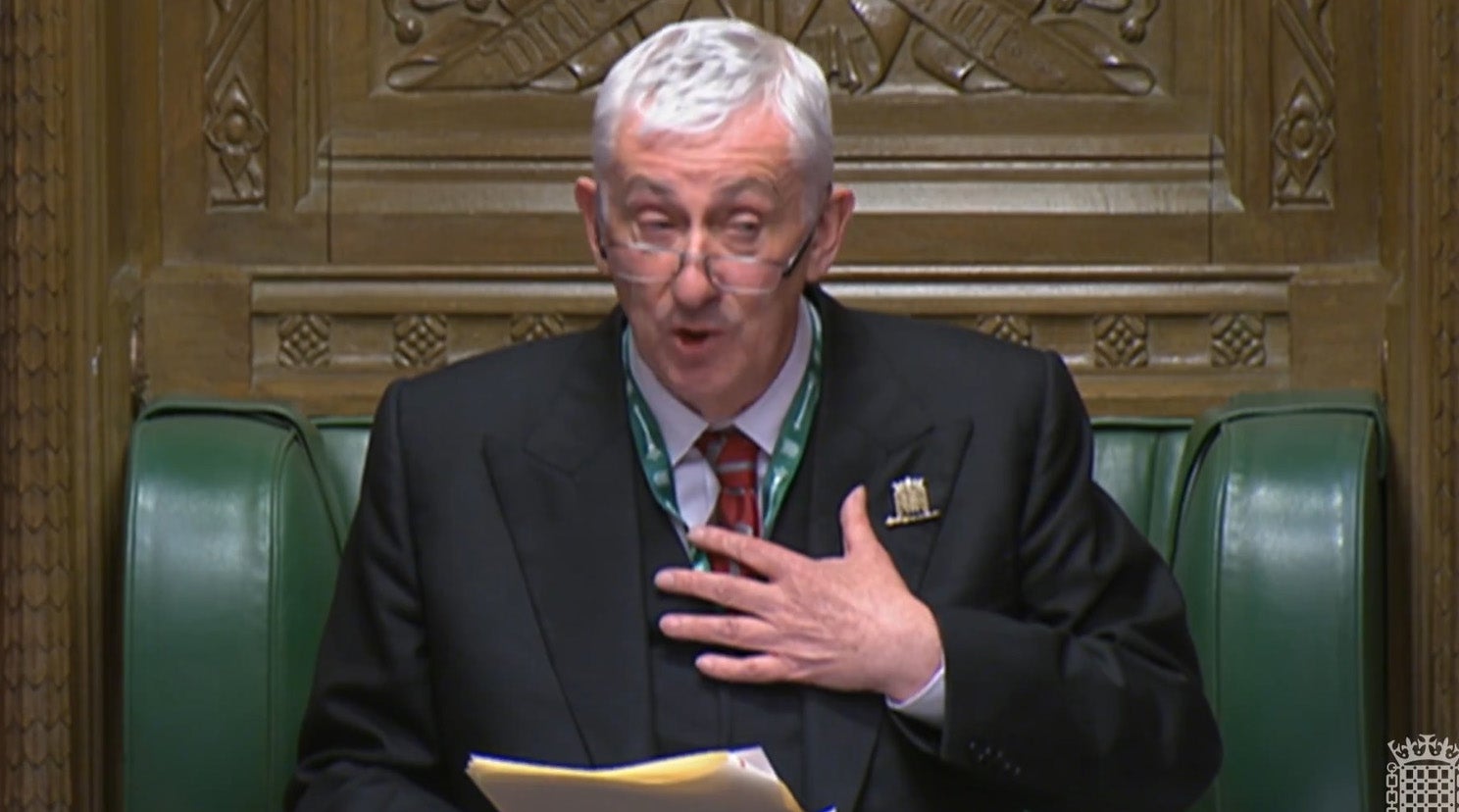 <p>Sir Lindsay Hoyle apologising after SNP and Tory MPs walk out of the Commons </p>