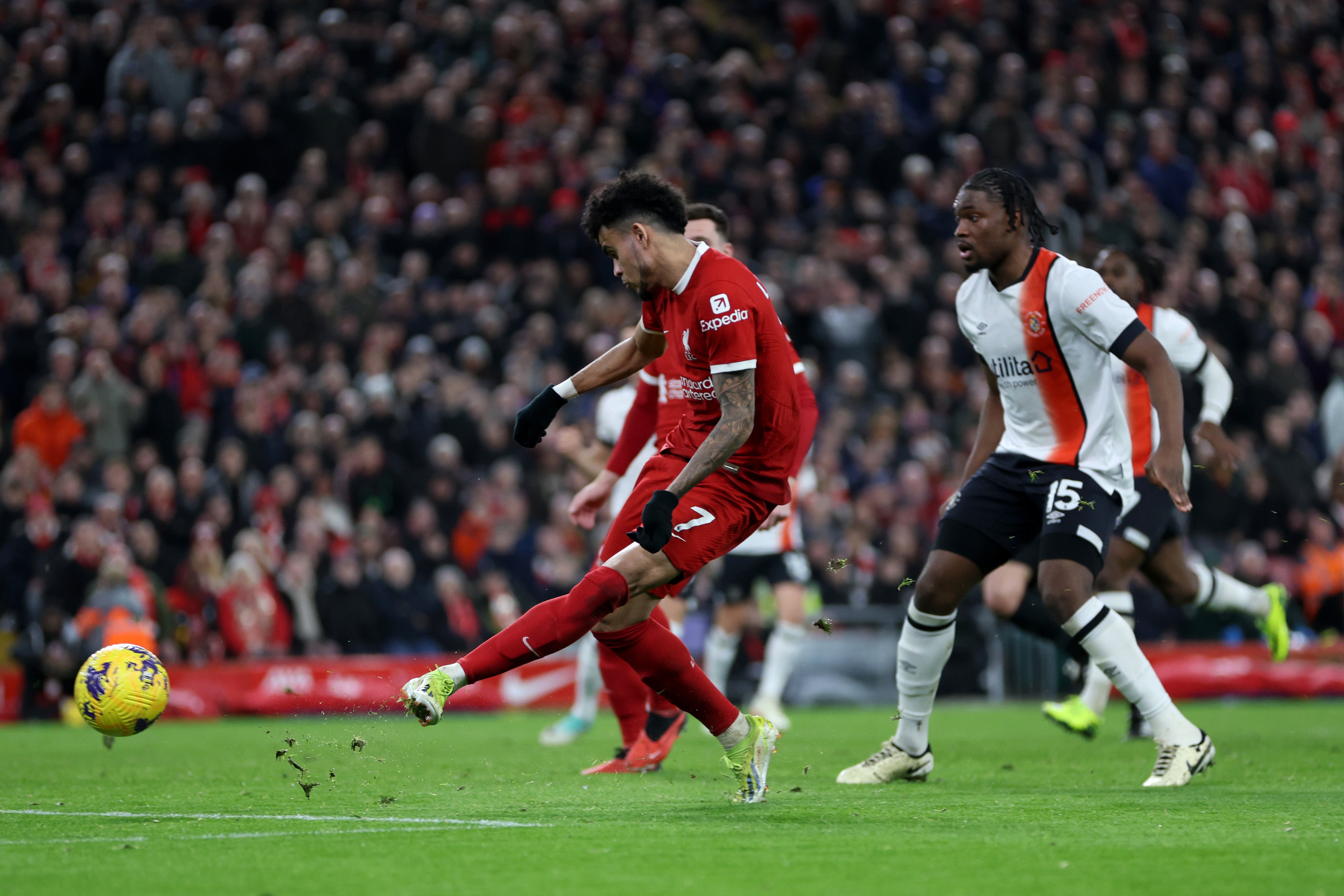 Luis Diaz took 10 shots on the night and finally found the net with his ninth