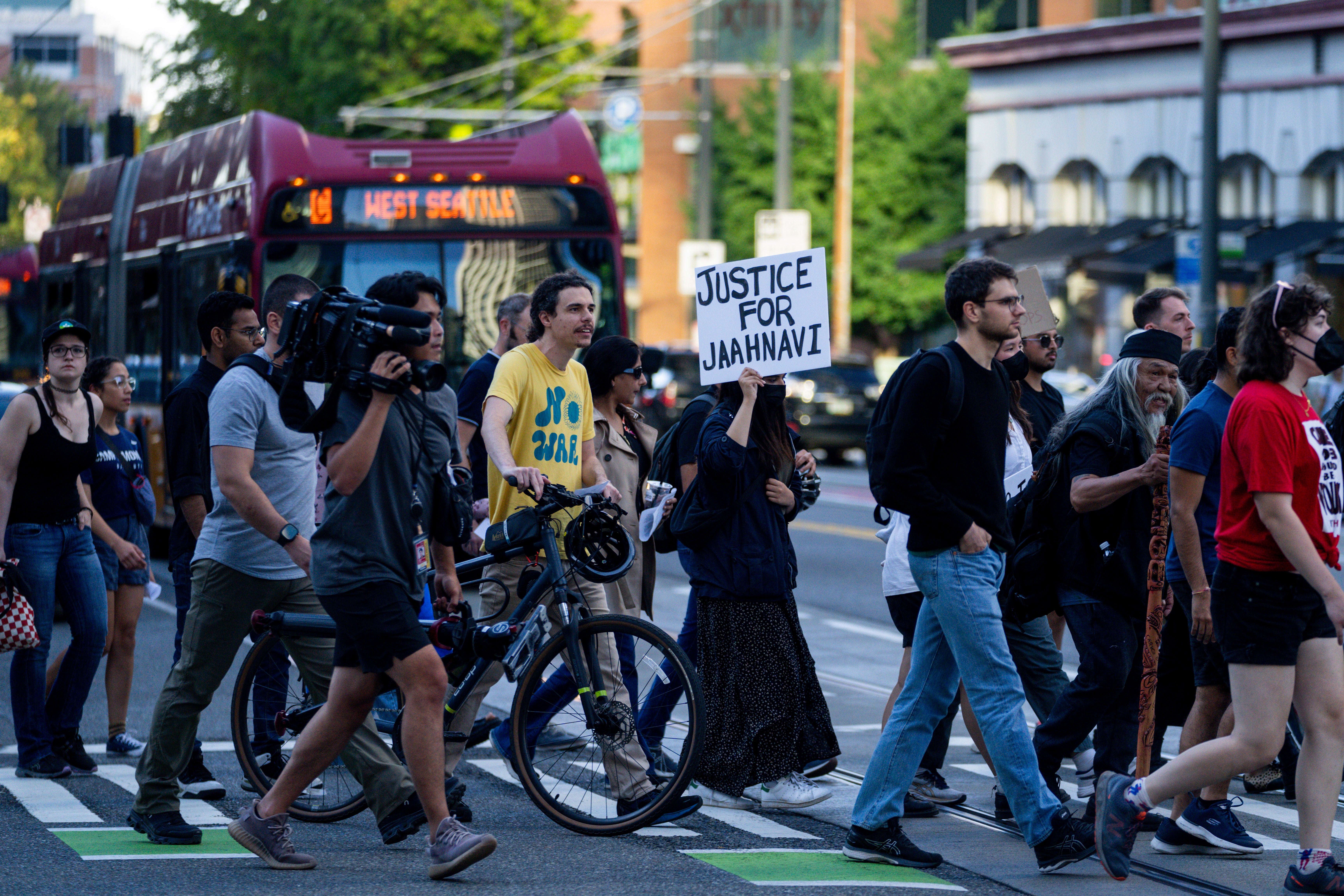 Protesters march through downtown Seattle