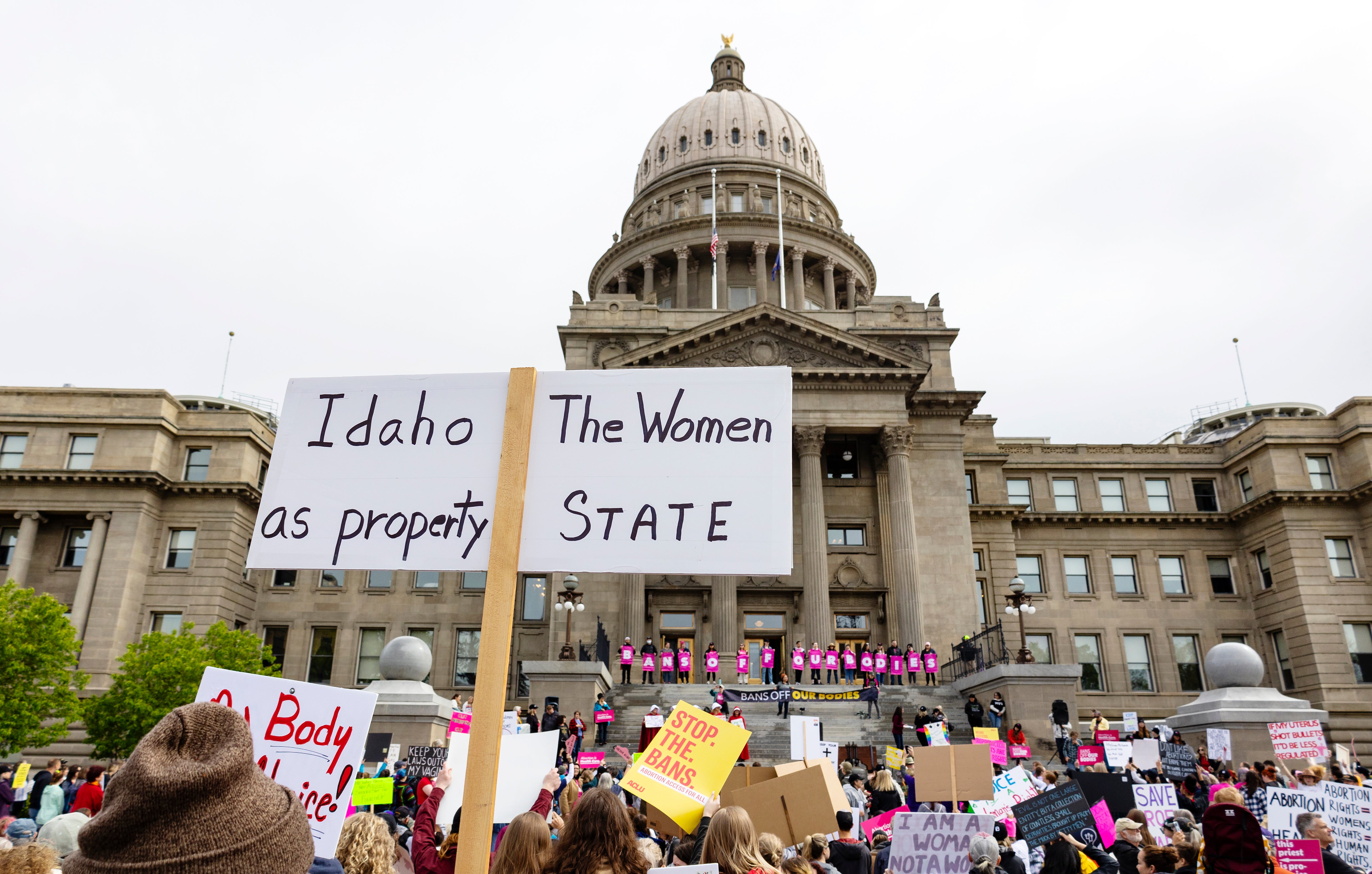 A rally for abortion rights outside of the Idaho Statehouse in May 2022