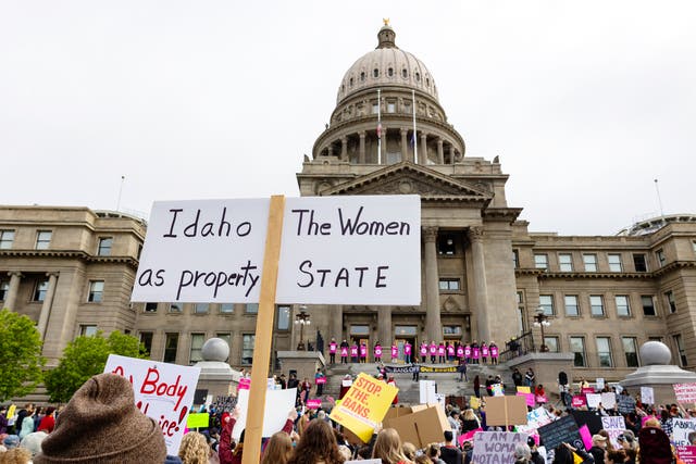 <p>A rally for abortion rights outside of the Idaho Statehouse in May 2022 </p>