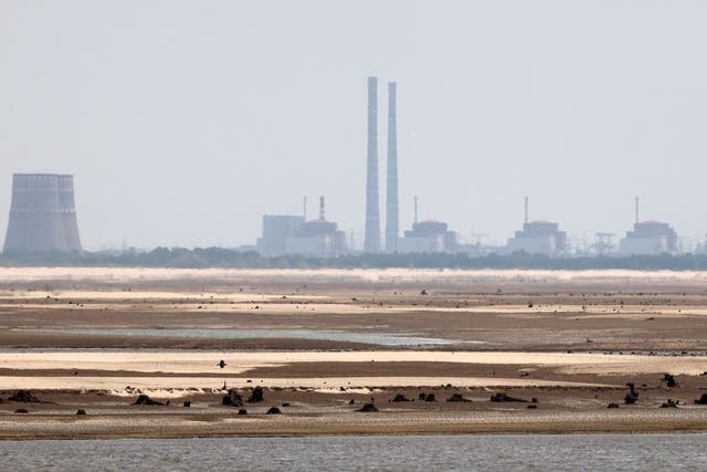 <p>This photograph taken from Ukrainian city of Nikopol shows the Zaporizhzhia nuclear power plant, which is under Russian control since the first days of the Russian invasion of Ukraine</p>
