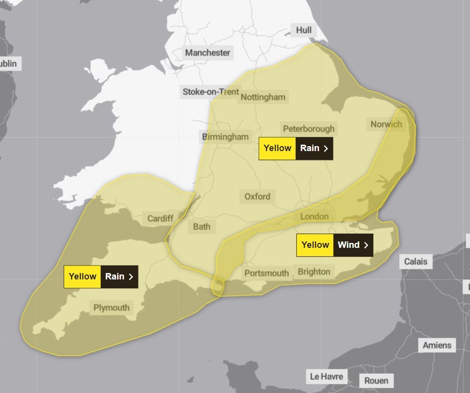 Weather warnings in place as wet and windy conditions move across the UK