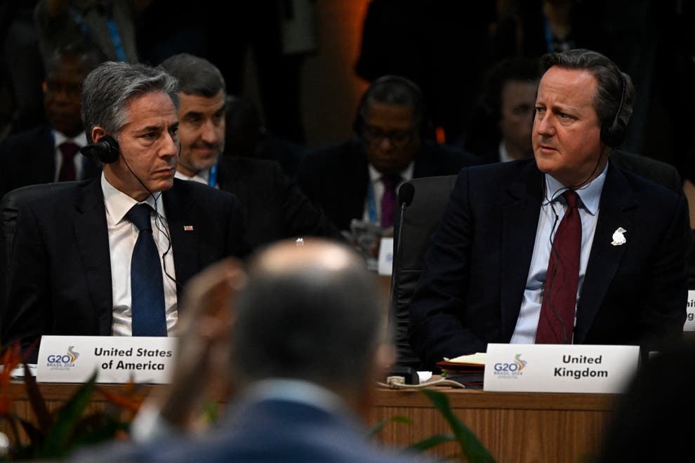 US secretary of state Antony Blinken (left) and Britain's foreign secretary David Cameron who many think is setting a new tone