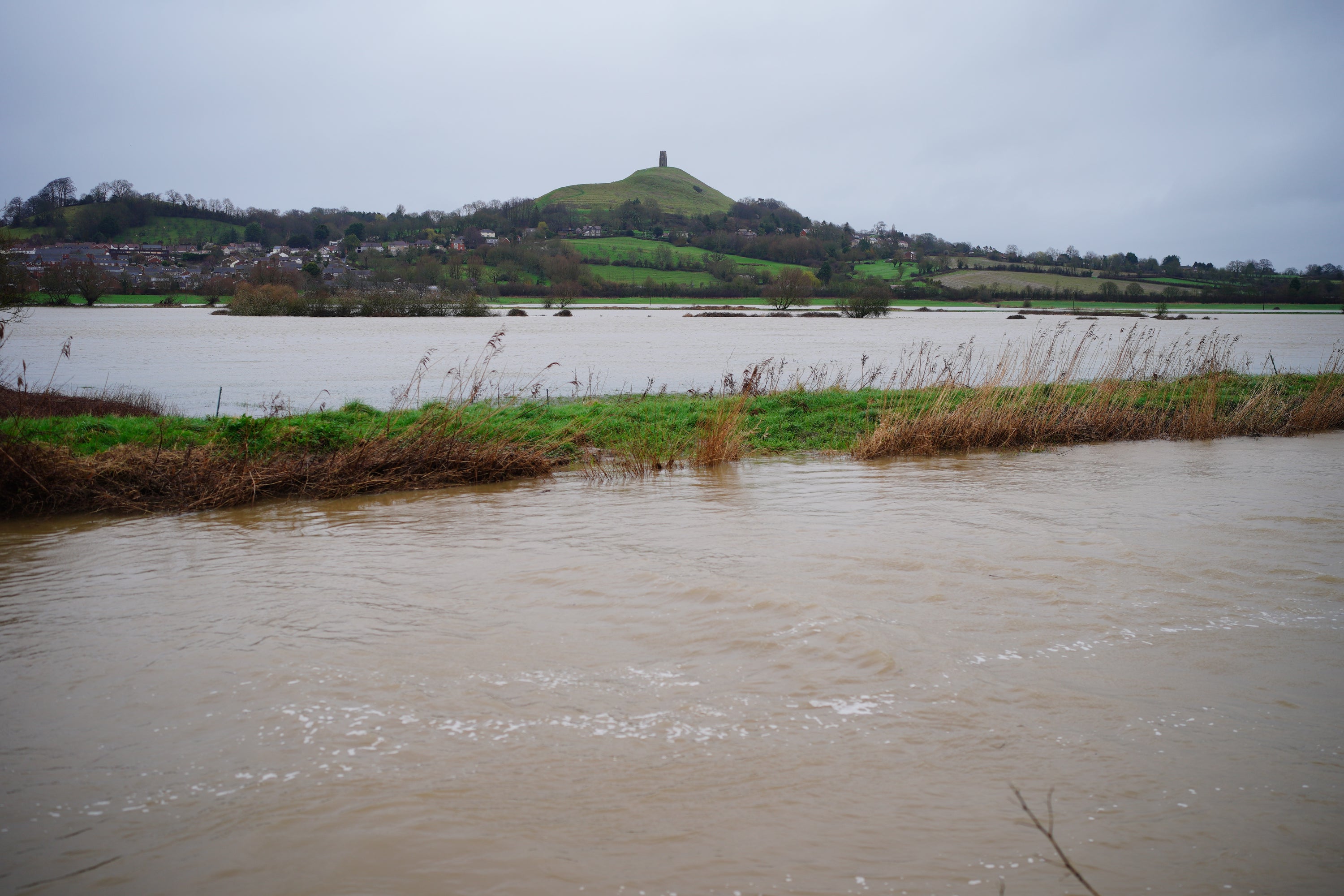 Flooded fields near to Glastonbury Tor, Somerset on Thursday