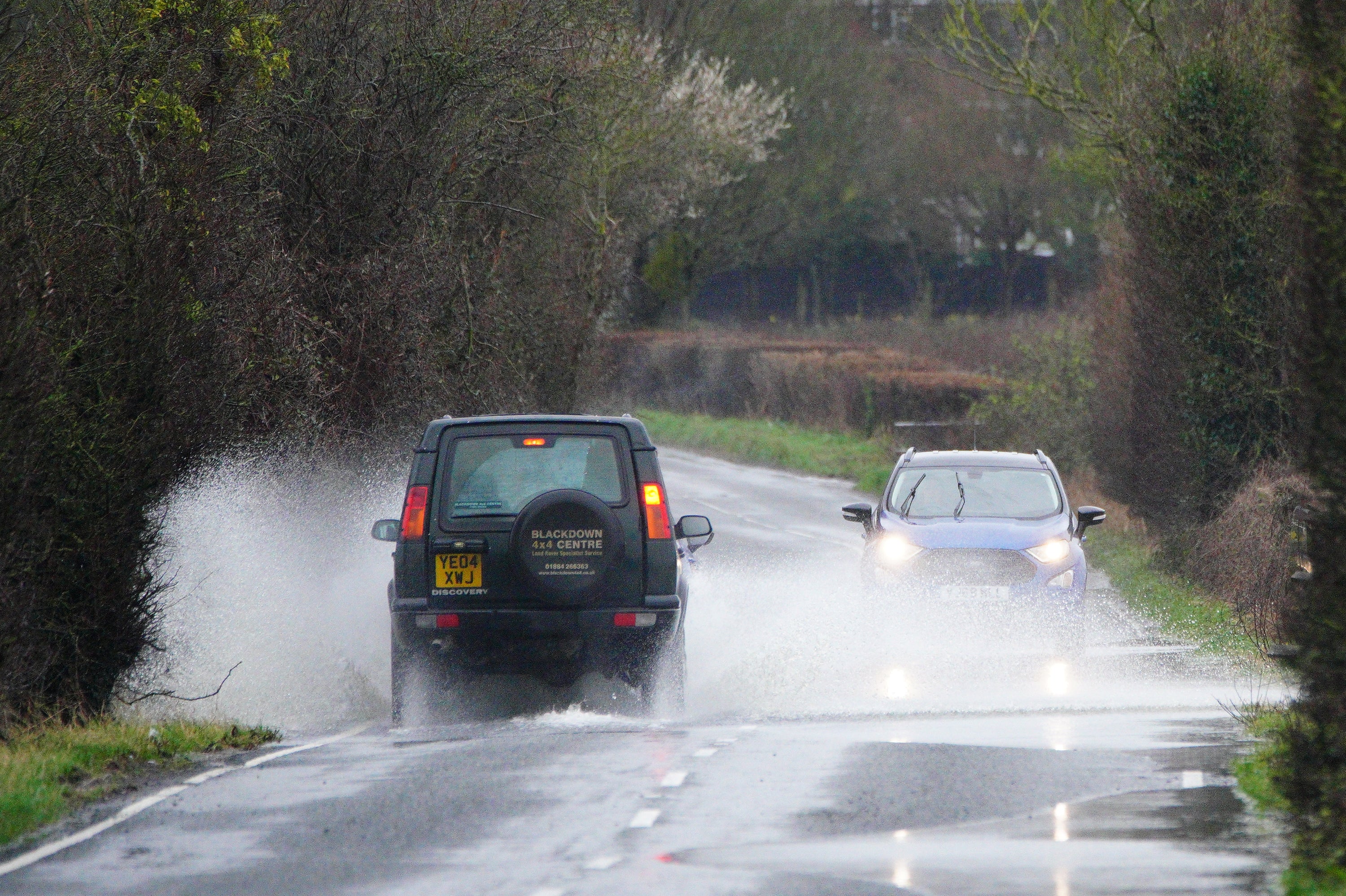 Roads in the Somerset Levels in Somerset started to flood