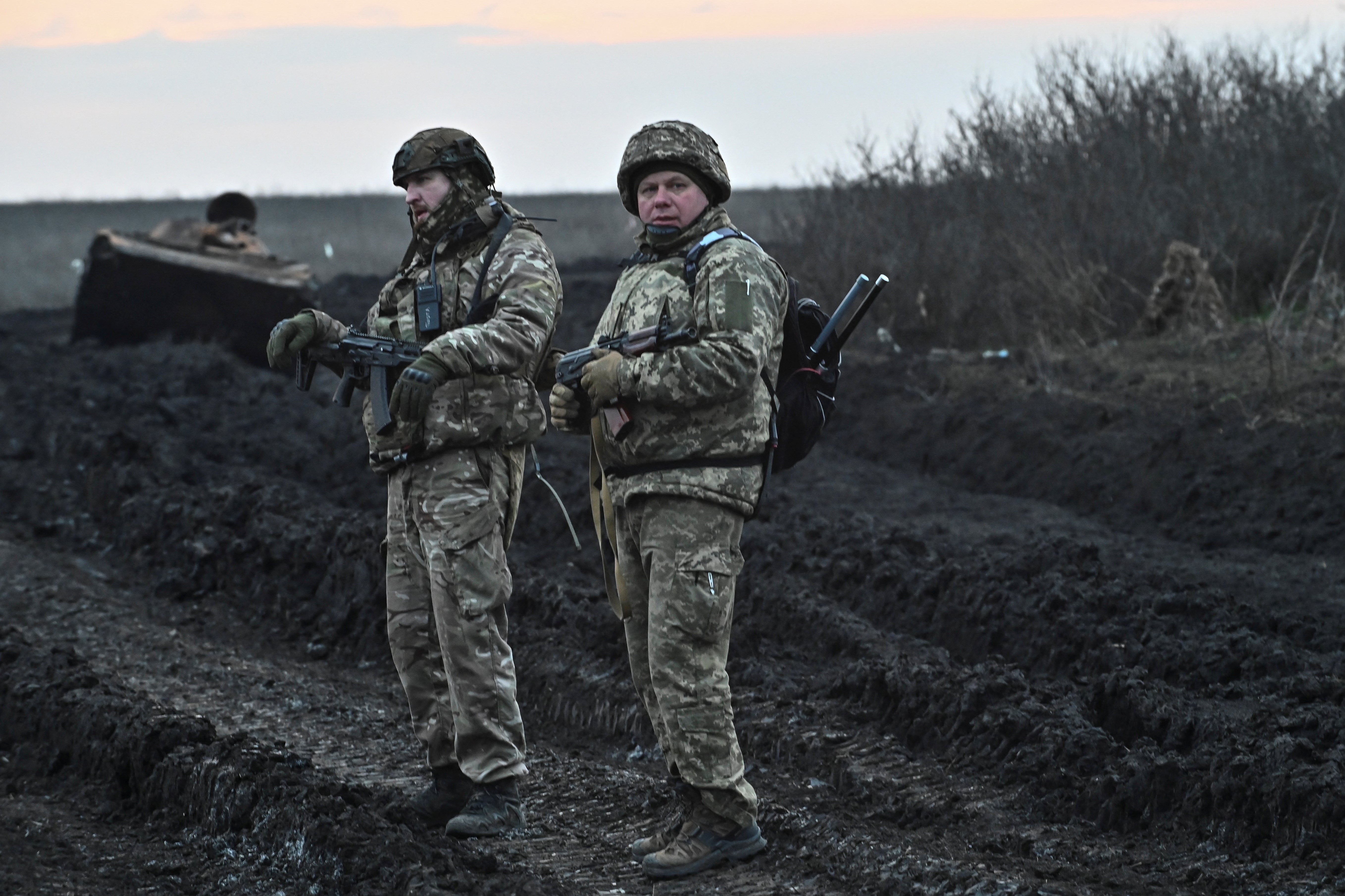 Ukrainian servicemen of the 65th Mechanised Brigade near the frontline village of Robotyne, Zaporizhzhia