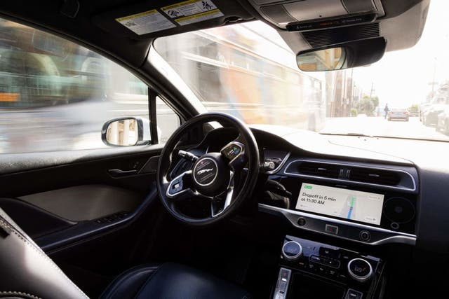 <p>Inside a Waymo autonomous vehicle in San Francisco, on 17 November, 2023</p>