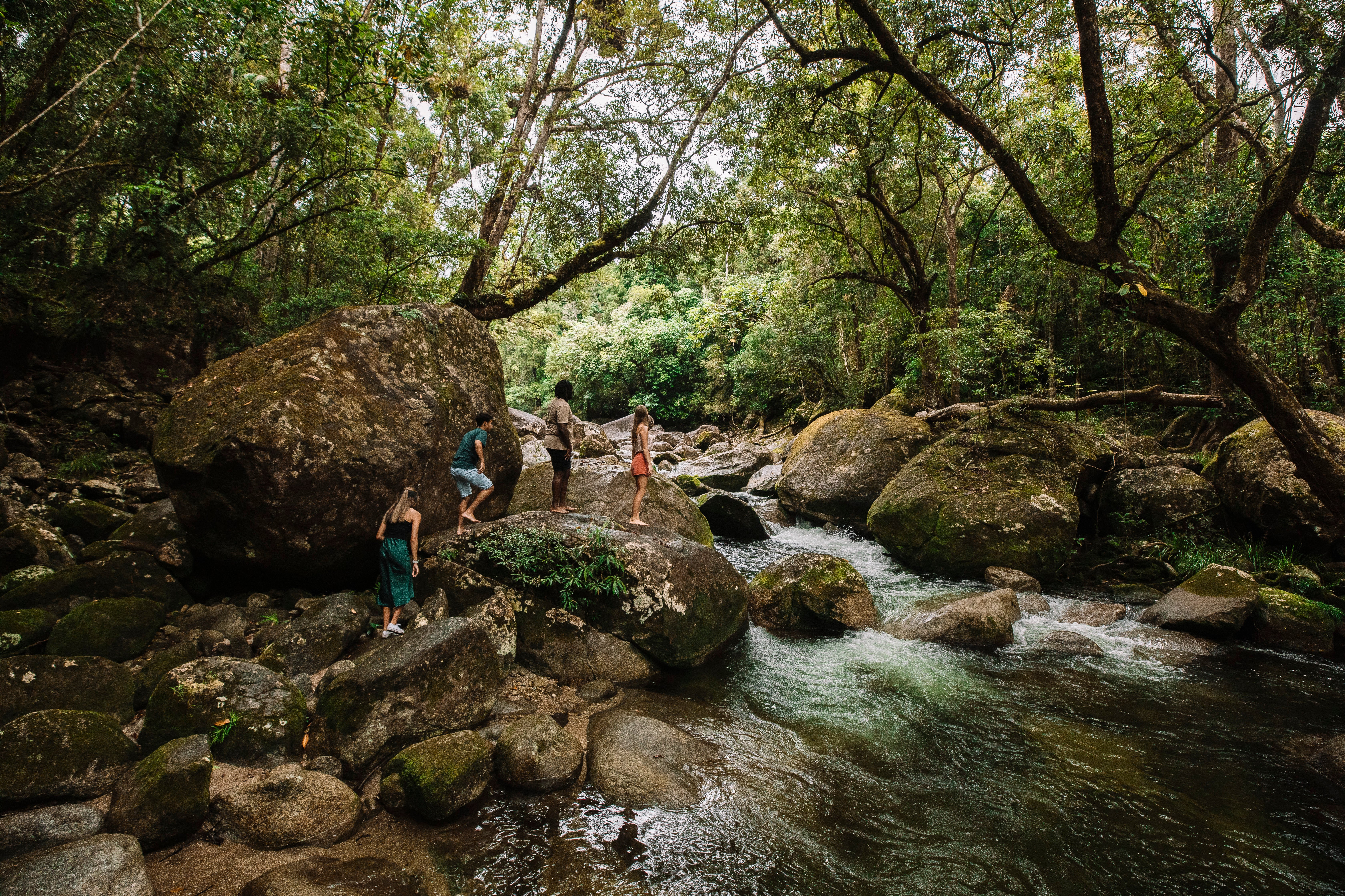 Cool off in the crystal waters of Mossman Gorge after a tour of the Daintree Rainforest
