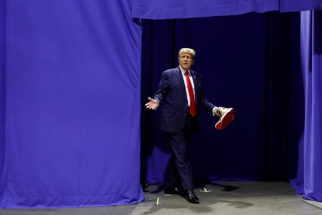 <p>Donald Trump appears at a shoe conference in  Philadelphia one day after losing a civil fraud trial finding him liable for more than $355m</p>