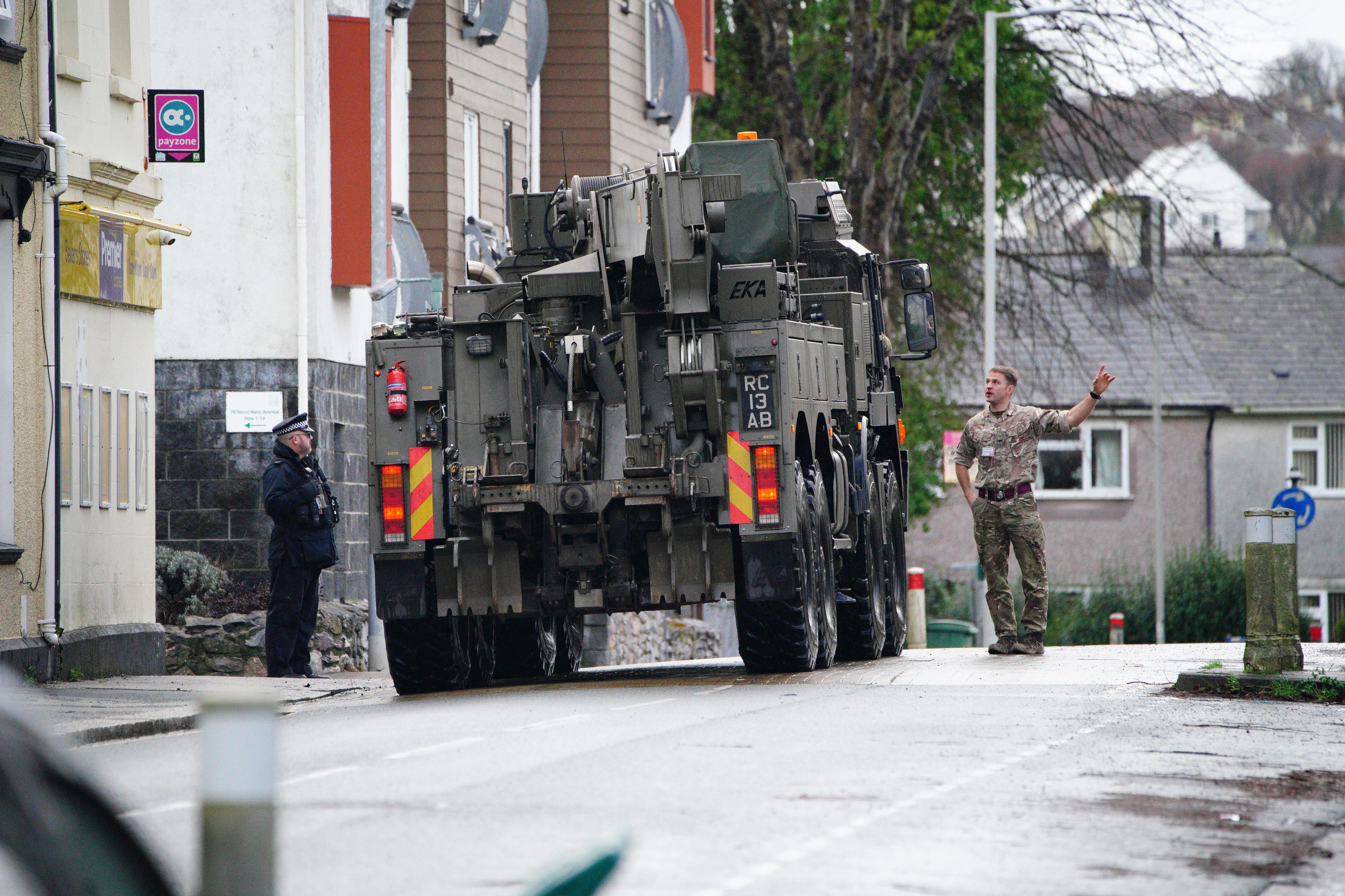 A military vehicle at the scene near St Michael Avenue, Plymouth (Ben Birchall/PA)