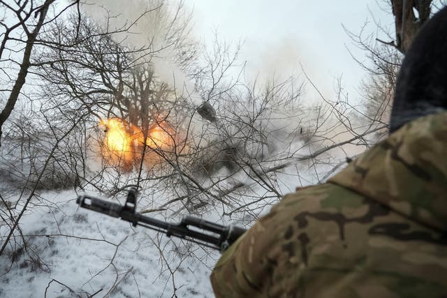 <p>A Ukrainian serviceman with the 93rd Brigade fires a howitzer towards Russian troops, near the city of Chasiv Yar in Donetsk</p>