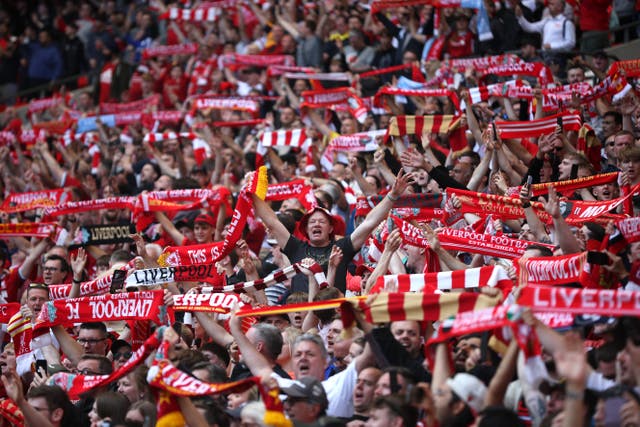 <p>Liverpool supporters pictured at Wembley Stadium</p>