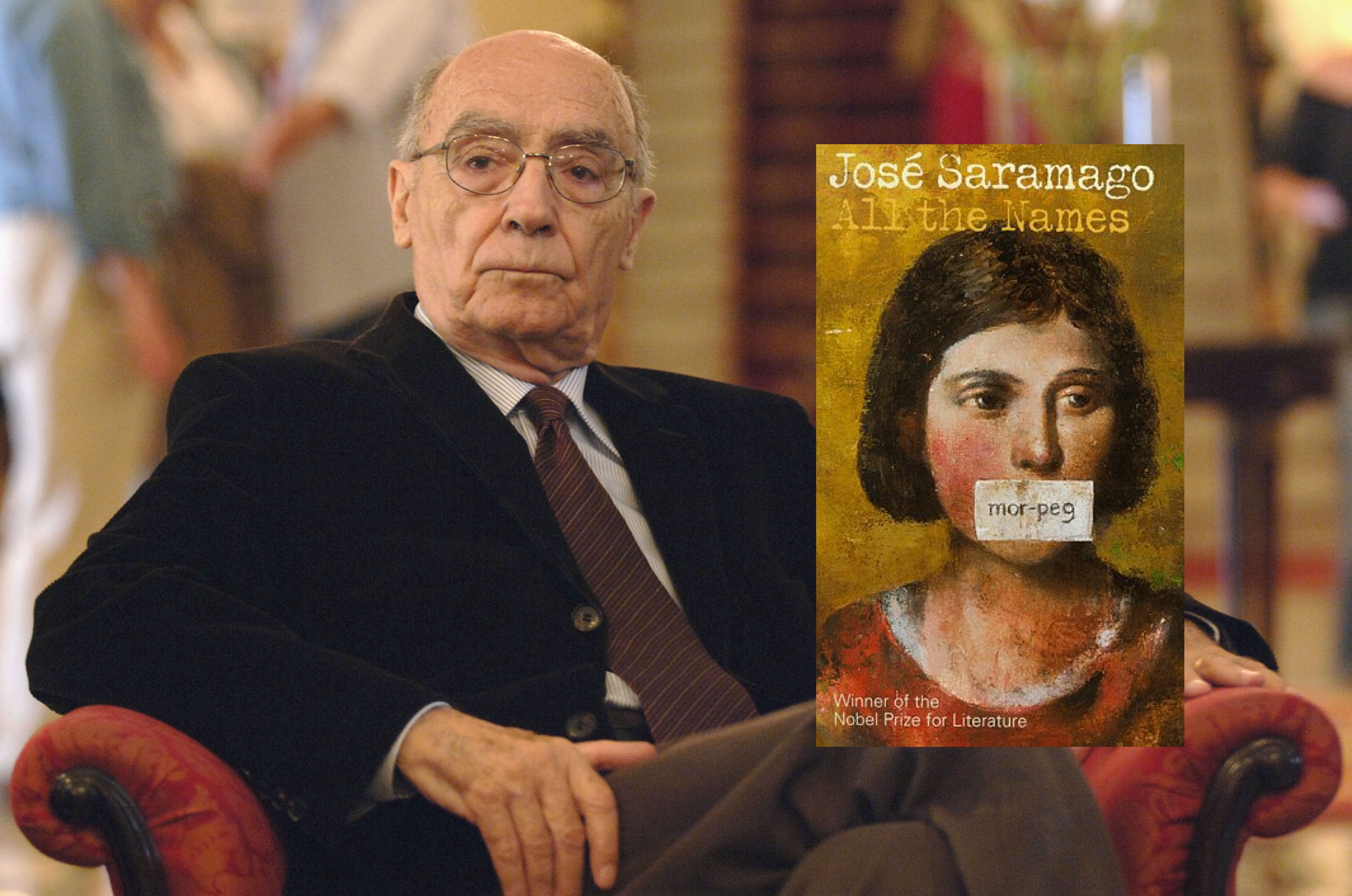 José Saramago in 2006 and the UK first edition of ‘All the Names’, published in 1999, the year after he was awarded the Nobel Prize in Literature