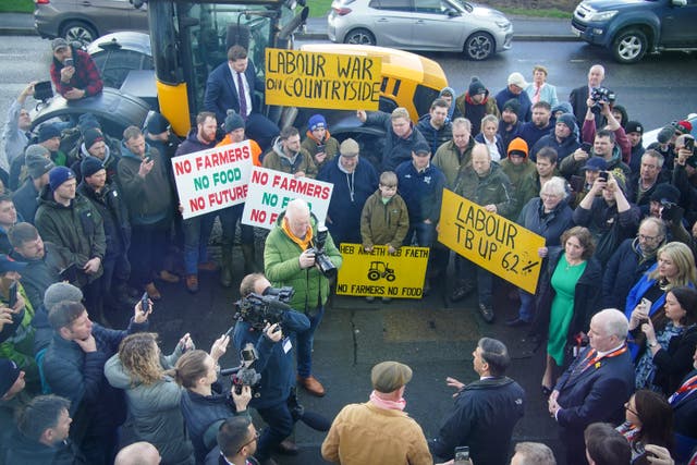 Prime Minister Rishi Sunak speaking with farmers after he delivered a speech at the Welsh Conservatives Conference 2024, at Venue Cymru in Llandudno, North Wales.