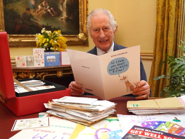 <p> King Charles reads cards and messages sent by well-wishers </p>