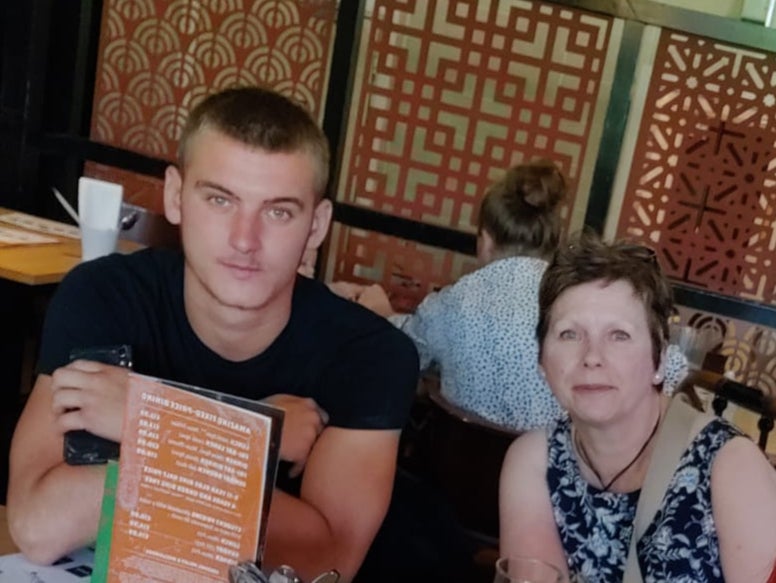 Sharon Hendry with her son Ben Moncrieff, who was stabbed to death aged 18