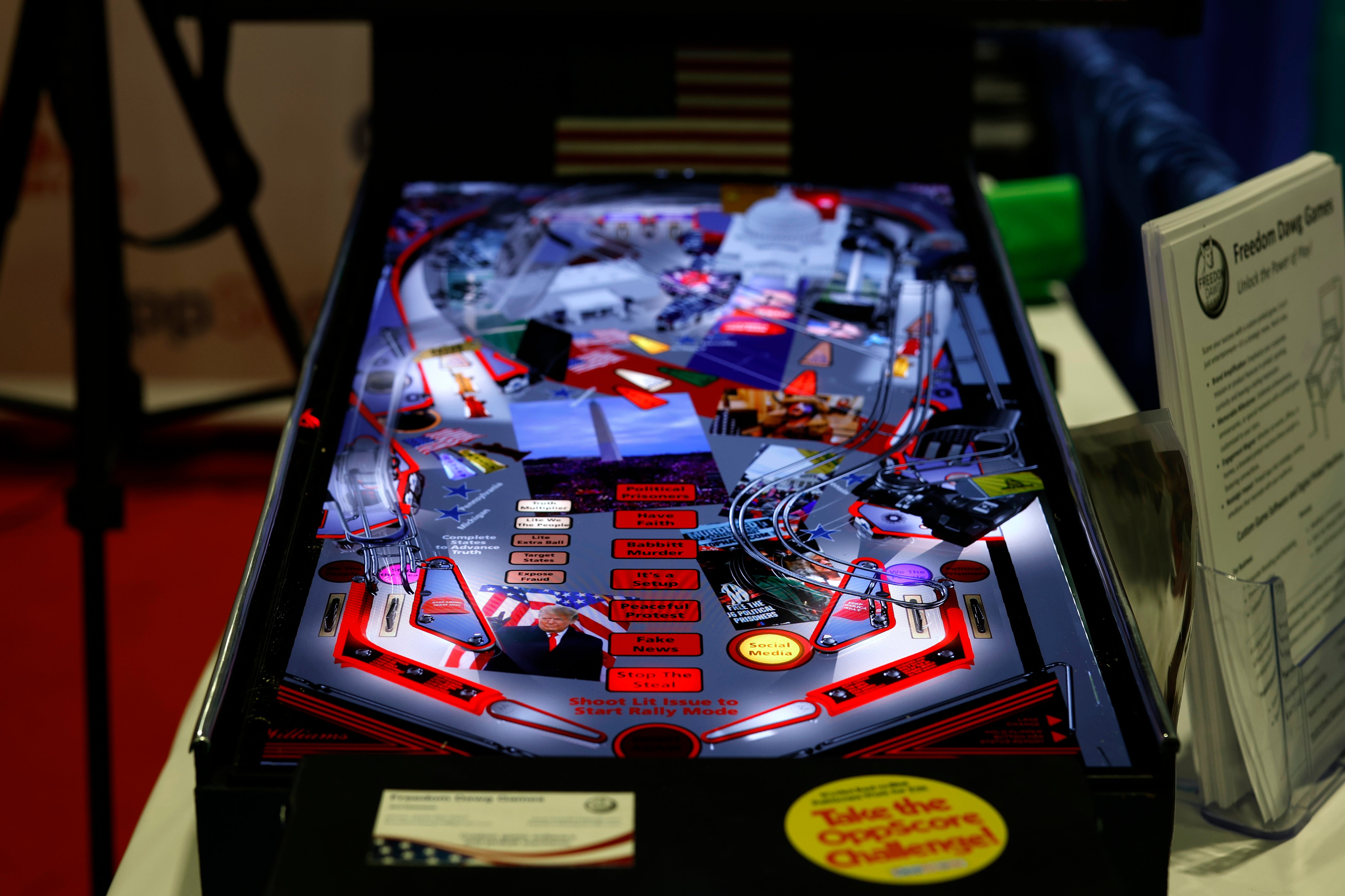 An electronic pinball game is displayed in the expo hall at the Conservative Political Action Conference (CPAC) at Gaylord National Resort Hotel And Convention Center on February 22, 2024 in National Harbor, Maryland