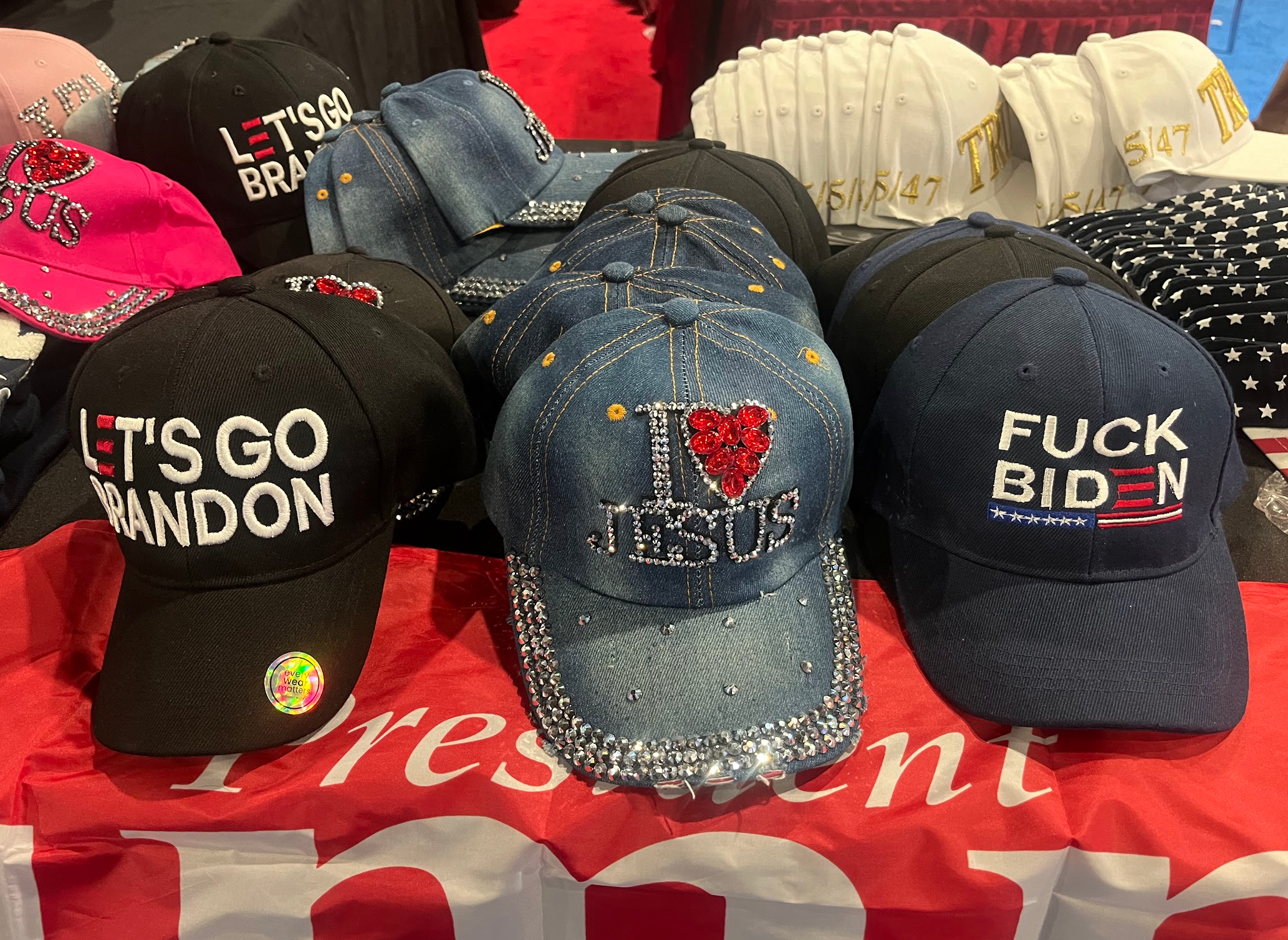 Rhinestone hats for those who love Jesus and hate Joe Biden were available at CPAC