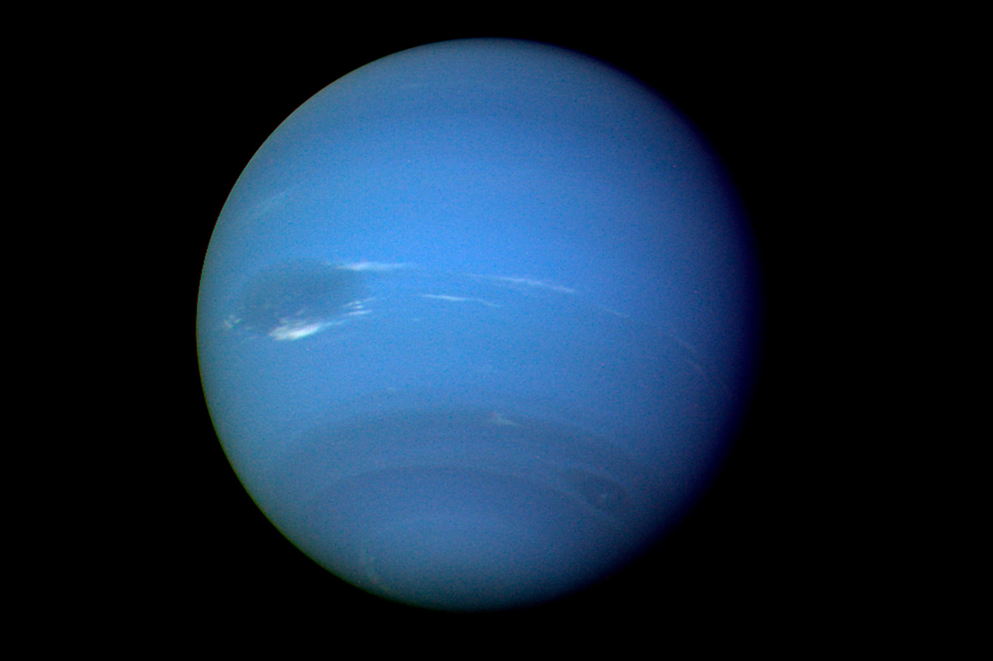 This August 1989 image provided by NASA shows the planet Neptune photographed by the Voyager 2 spacecraft