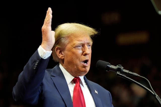 <p>Former President Donald Trump speaks at a campaign rally on 23 February 2024</p>