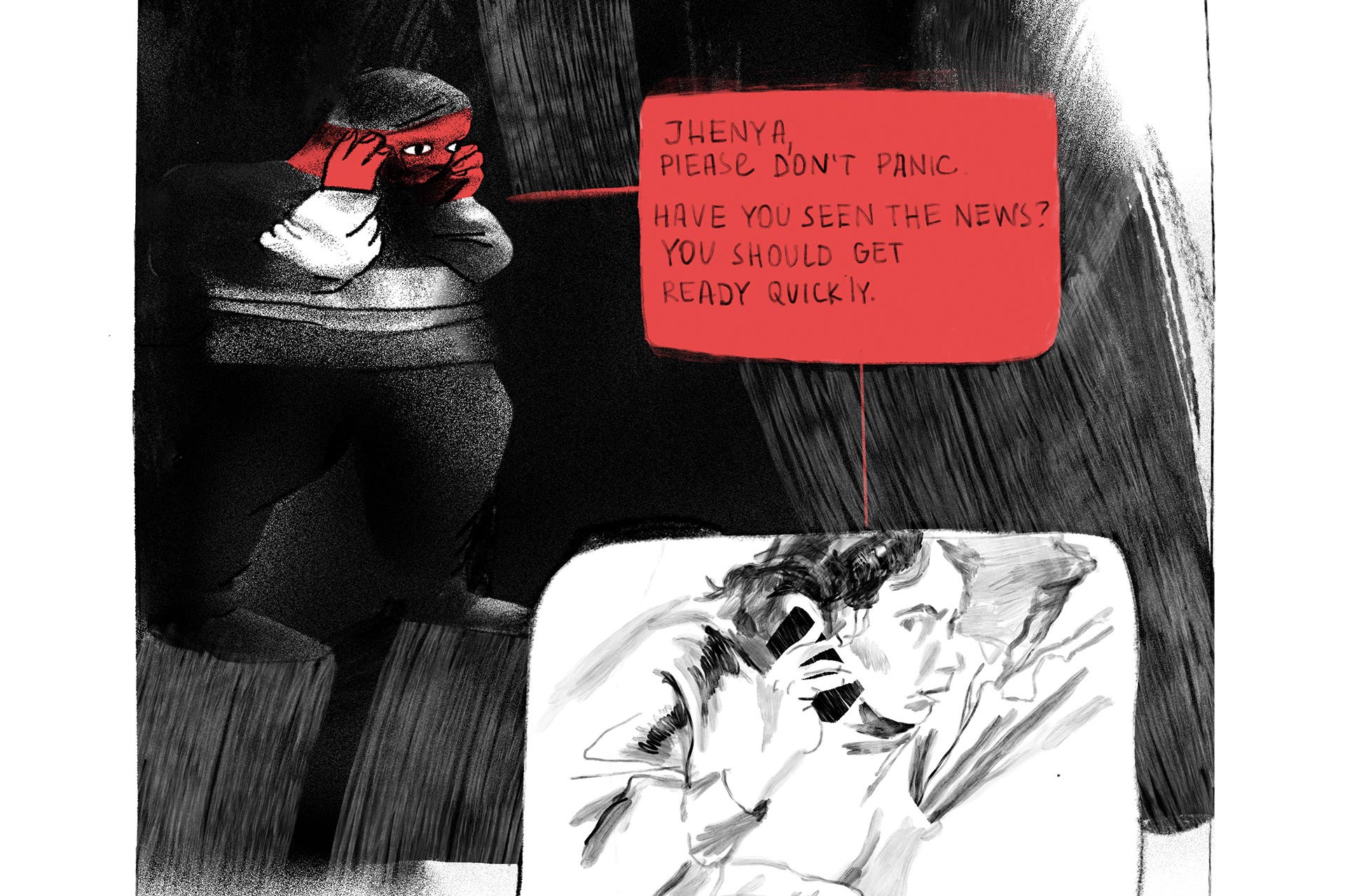 Part of the comic created by Anna and Zhenya in the days after the invasion (Seri Graph/PA)[/caption]