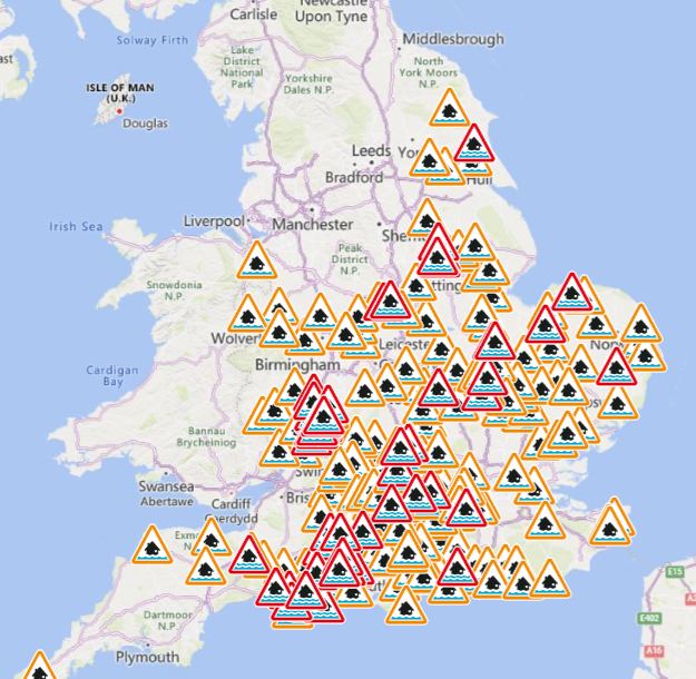 Flood warnings and alerts in place across England today