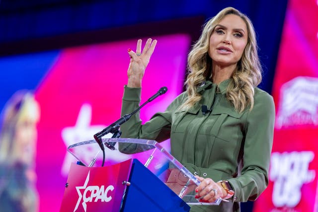 <p>Lara Trump, said on Tuesday that her father-in-law will be the GOP candidate even from prison, is pictured speaking at the Conservative Political Action Conference (CPAC) 2024 at National Harbor, Maryland, USA, 22 February 2024. </p>