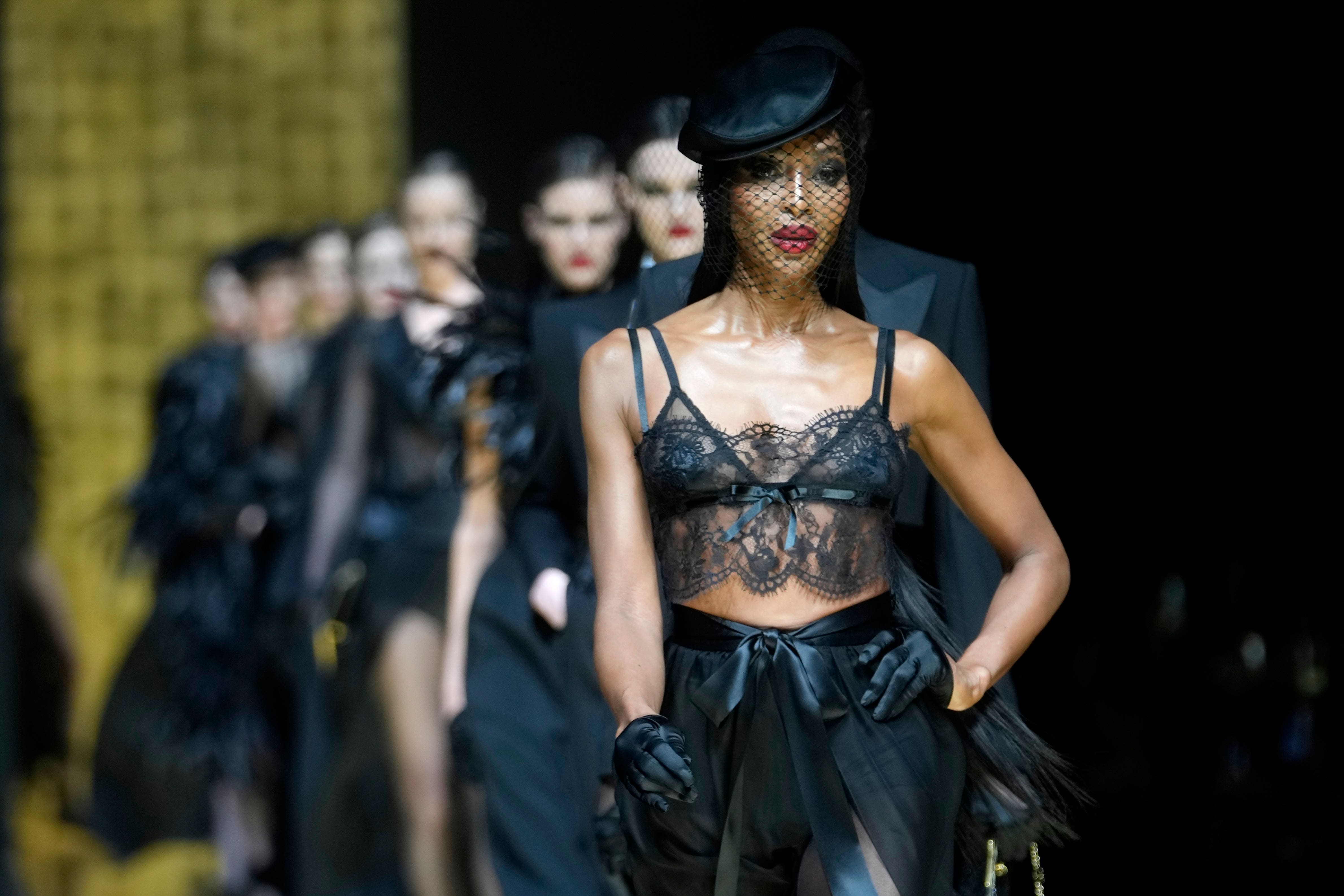 Naomi Campbell models underwear as outerwear trend for Dolce