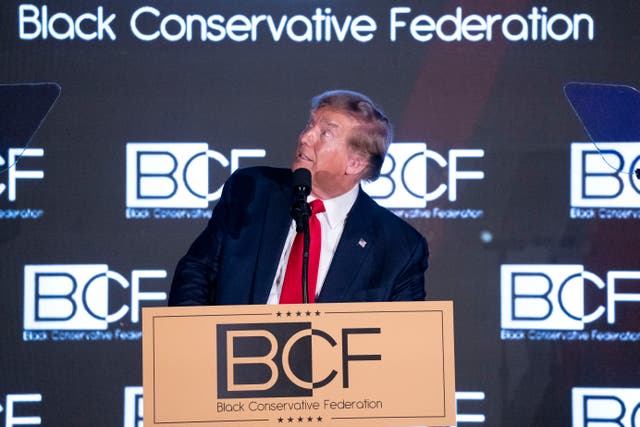 <p>Mr Trump spoke at the Black Conservative Federation’s gala ahead of the South Carolina primary on Saturday</p>