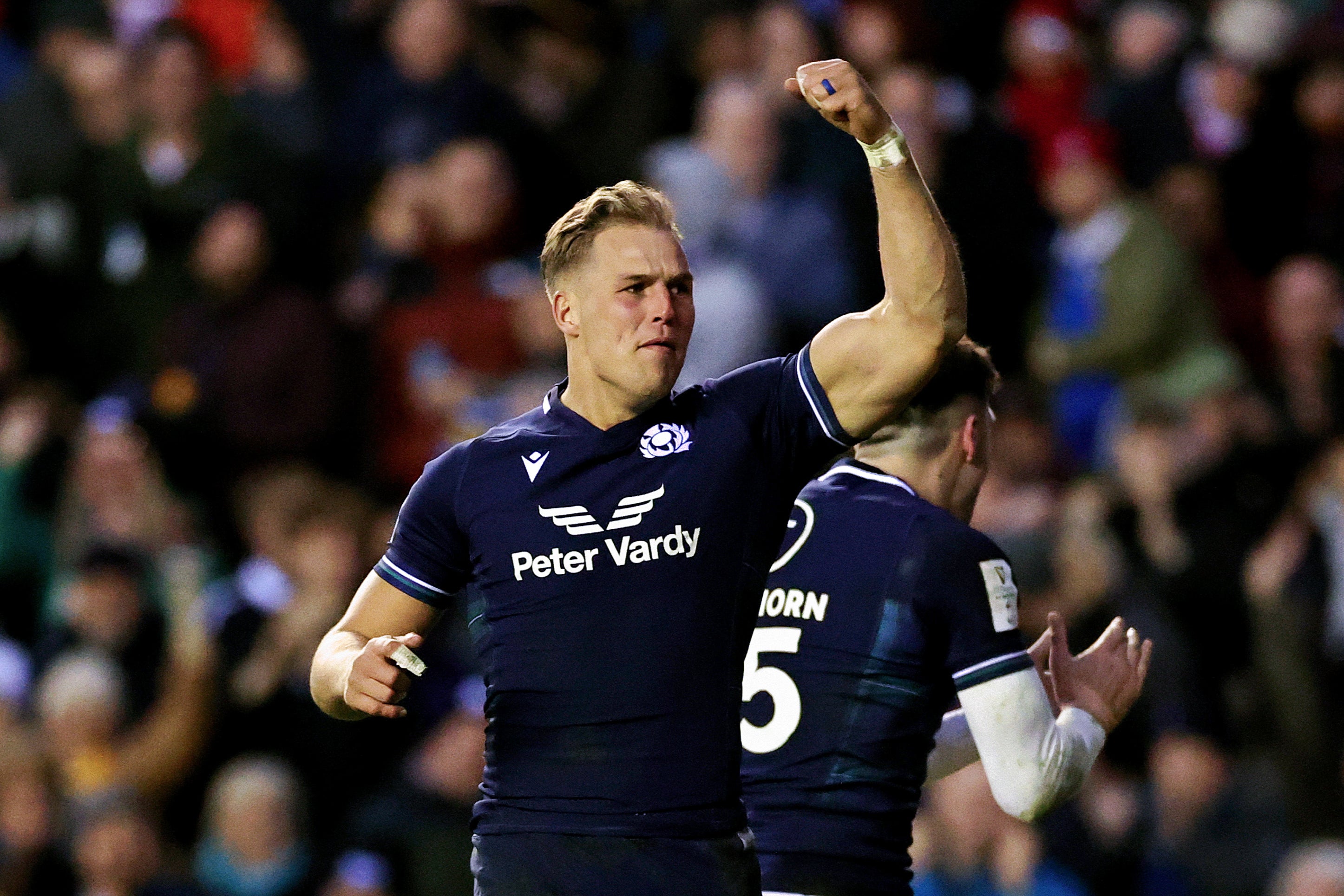 Duhan van der Merwe’s hat trick has set Scotland on course for victory