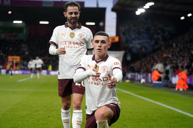 <p>Phil Foden grabbed the game’s only goal to move Man City a point behind Liverpool </p>