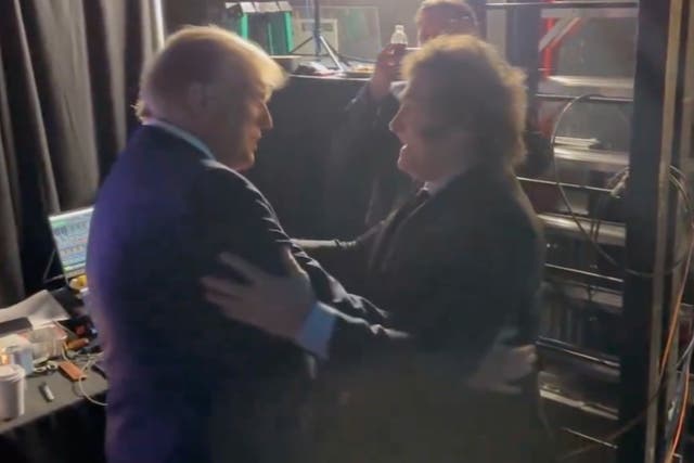 <p>Donald Trump and Javier Milei shared a hug backstage at CPAC</p>