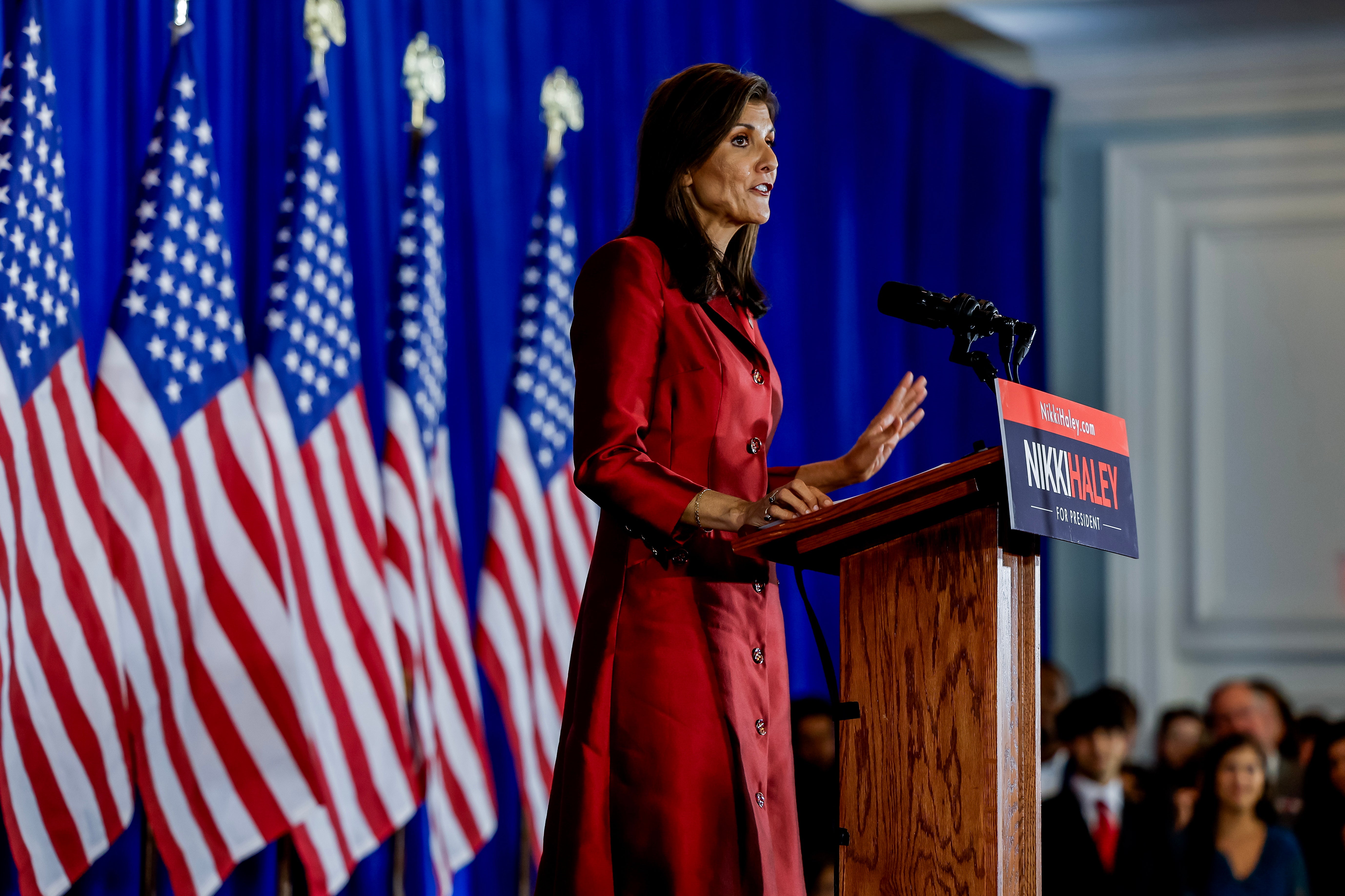 <p>Republican US presidential candidate Nikki Haley on primary day in Charleston, South Carolina</p>