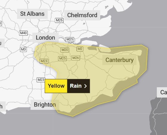 The warning for the southeast begins at 3pm today and is in place until 9am Monday