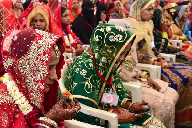 File image: Brides attend a mass Islamic marriage ceremony organised by the Gujarat Sarvajanik Welfare Trust in Ahmedabad on 4 February 2024