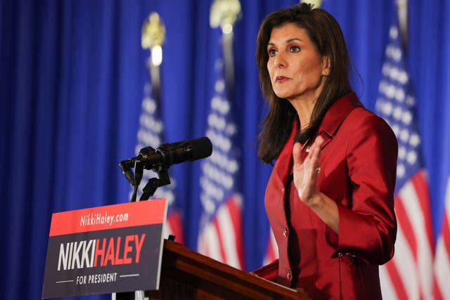 <p>Nikki Haley speaks at a campaign event </p>