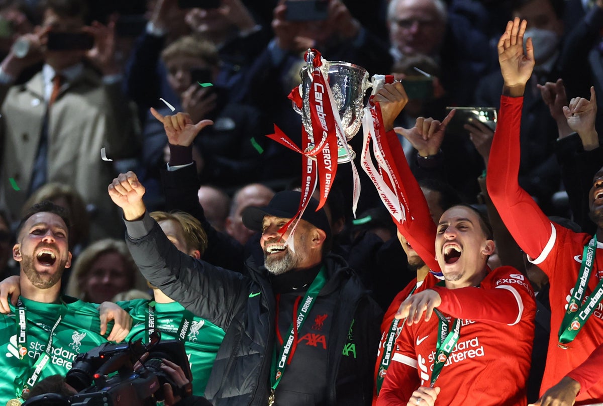Watch: Moment Klopp and Van Dijk lift Carabao Cup trophy after Liverpool win in extra time