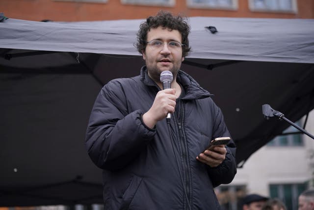 British Palestinian activist John Aziz speaking at a ‘No to Terror’ rally at Tavistock Square, central London (Yui Mok/PA)