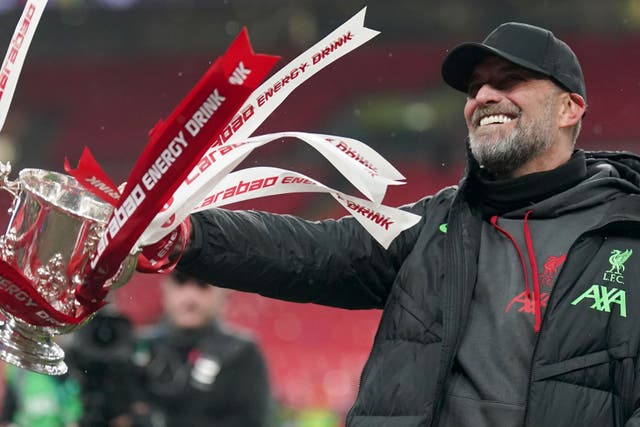 Liverpool manager Jurgen Klopp lifts the Carabao Cup trophy (Nick Potts/PA)