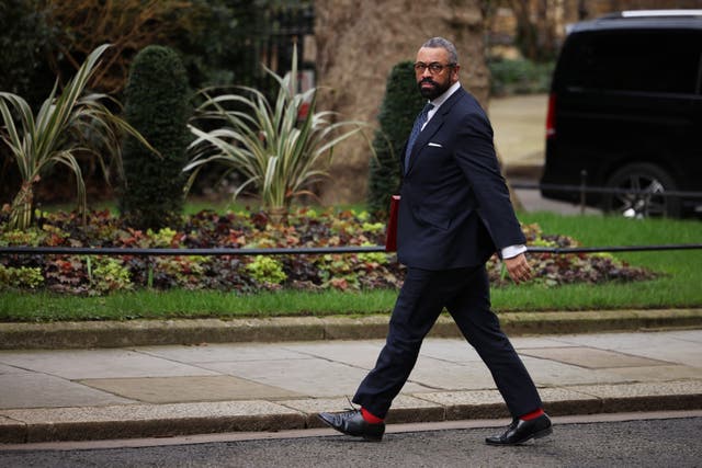 <p> Home Secretary, James Cleverly attends a meeting of the Prime Minister’s cabinet at No.10 Downing Street on February 19, 2024 in London, England</p>