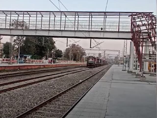 <p>Screengrab showing the freight train as it travelled without its drivers from Kathua in Jammu to Hoshiarpur in Punjab</p>