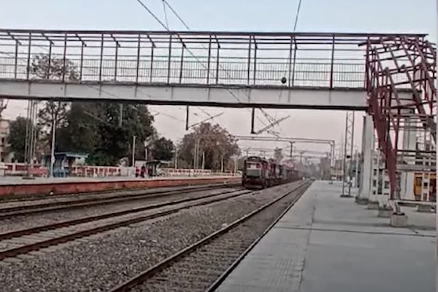 <p>Screengrab showing the freight train as it travelled without its drivers from Kathua in Jammu to Hoshiarpur in Punjab</p>