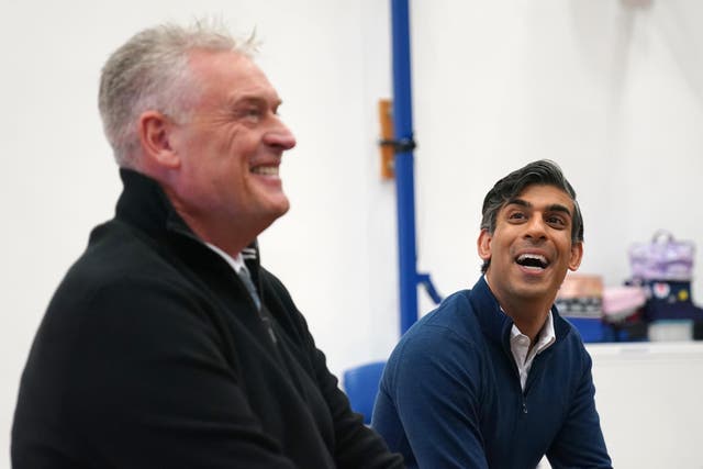<p>Rishi Sunak with the GB News host and now-suspended MP Lee Anderson</p>