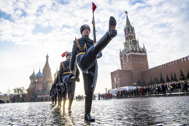 <p>A military parade at Red Square in Moscow</p>