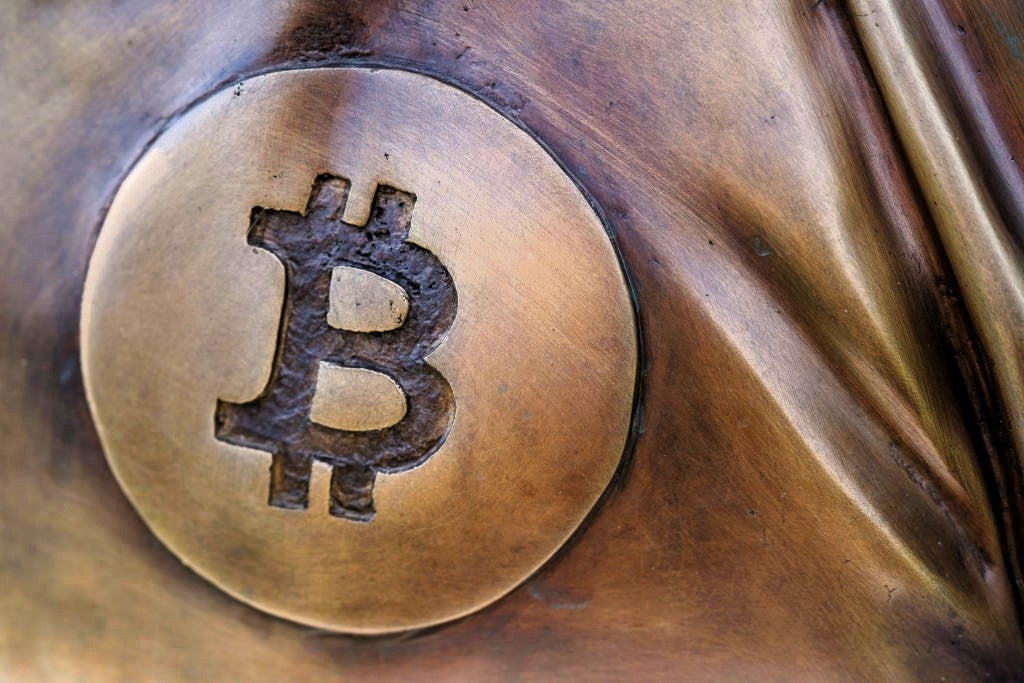 A statue of Satoshi Nakamoto, a pseudonym used by the inventor of bitcoin, which is displayed in Graphisoft Park on 22 September, 2021, in Budapest, Hungary